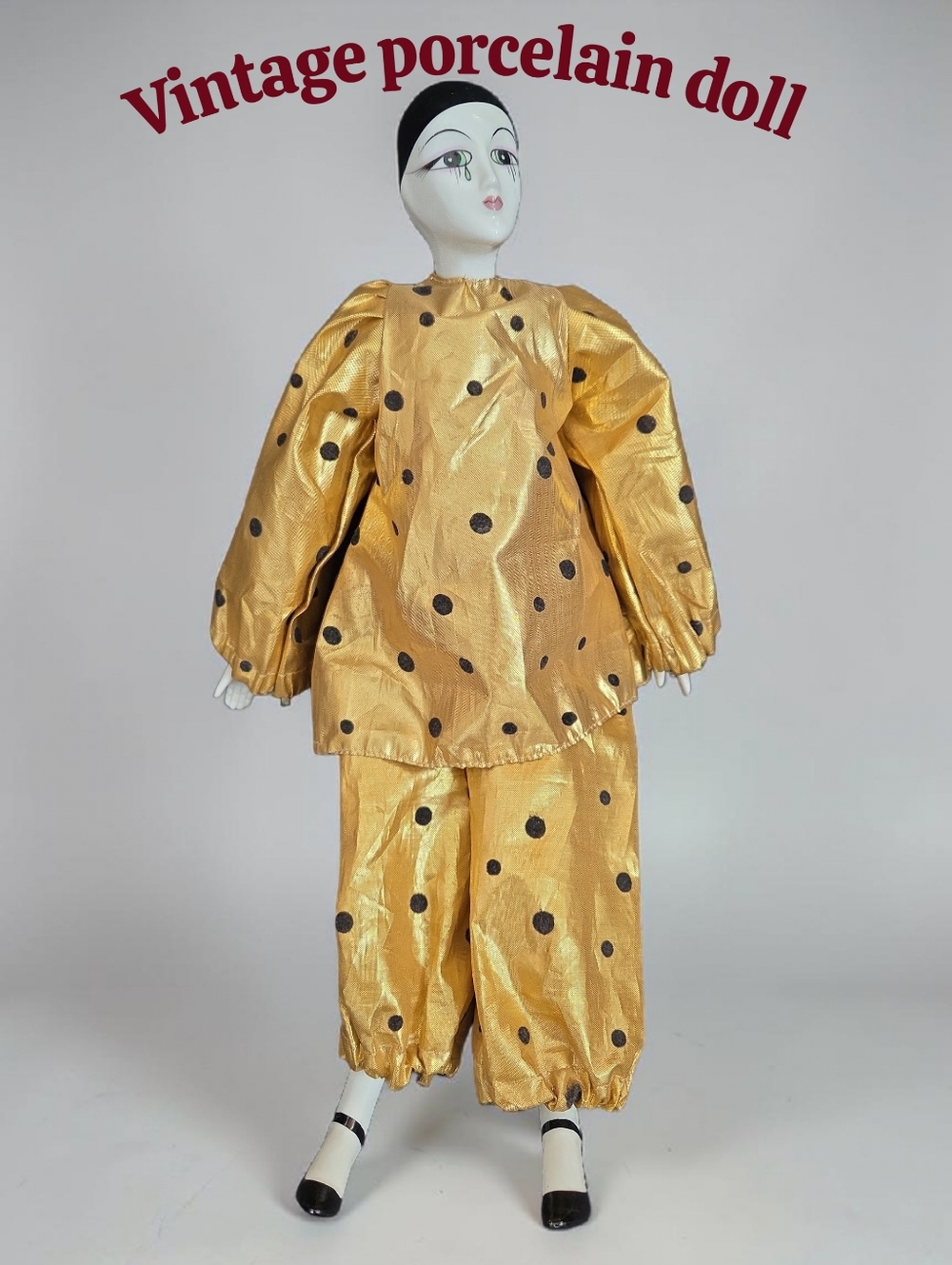 New vintage Bamberger's fine porcelain jester clown doll rare 17'